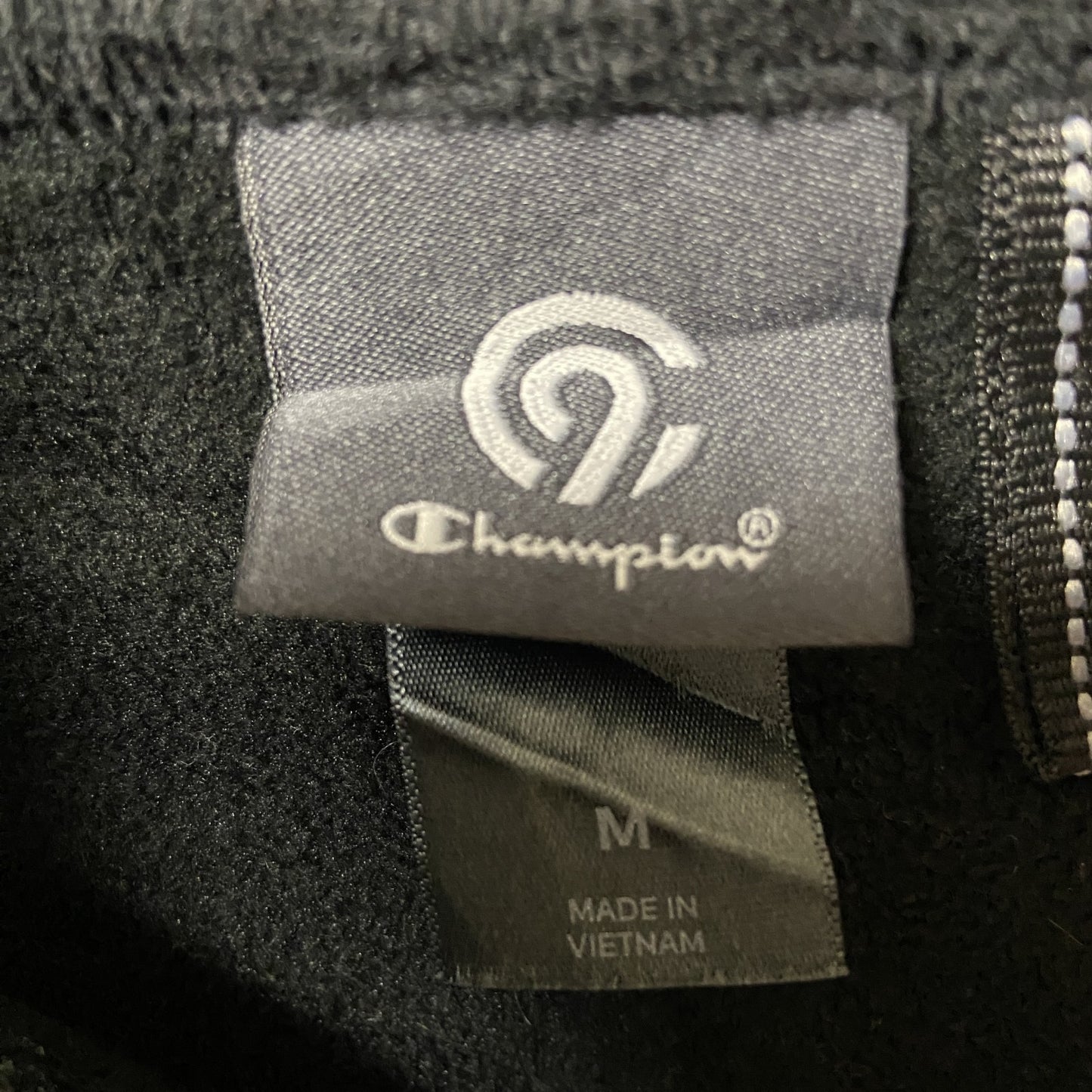 古着 used　champion　チャンピオン　長袖ボアフリースジャケット　フルジップ　レトロデザイン　黒　Mサイズ