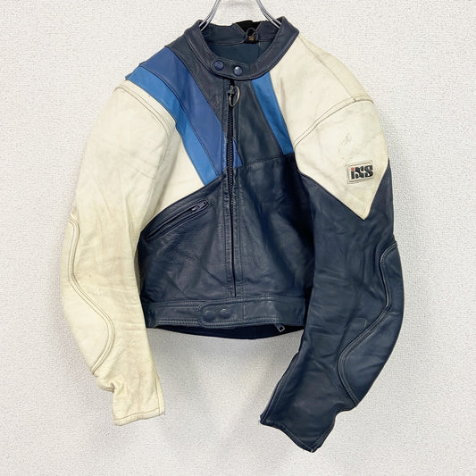古着 used　ECHTES LEDER　レザージャケット/革ジャン　白　ホワイト　紺　ネイビー　50サイズ