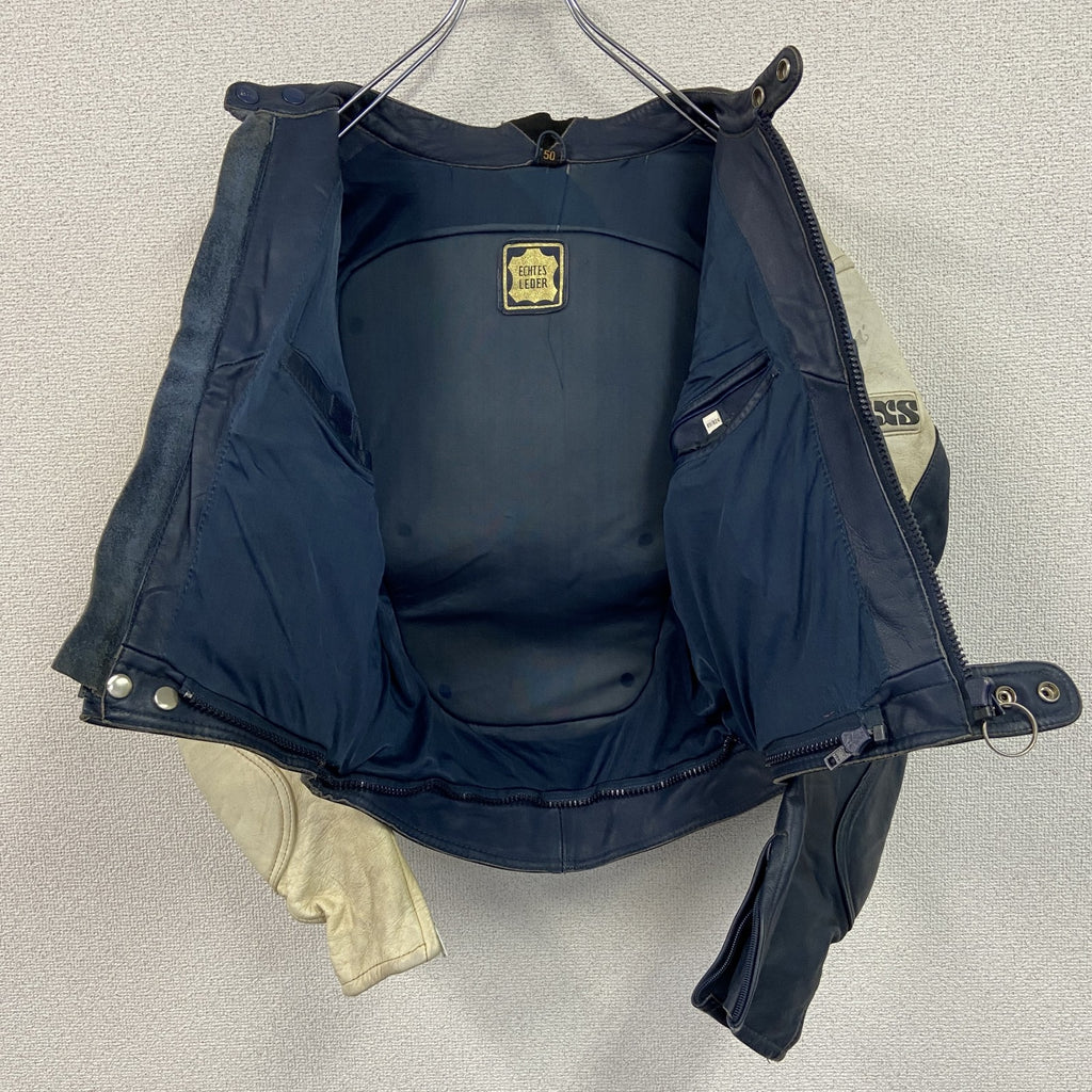 古着 used　ECHTES LEDER　レザージャケット/革ジャン　白　ホワイト　紺　ネイビー　50サイズ