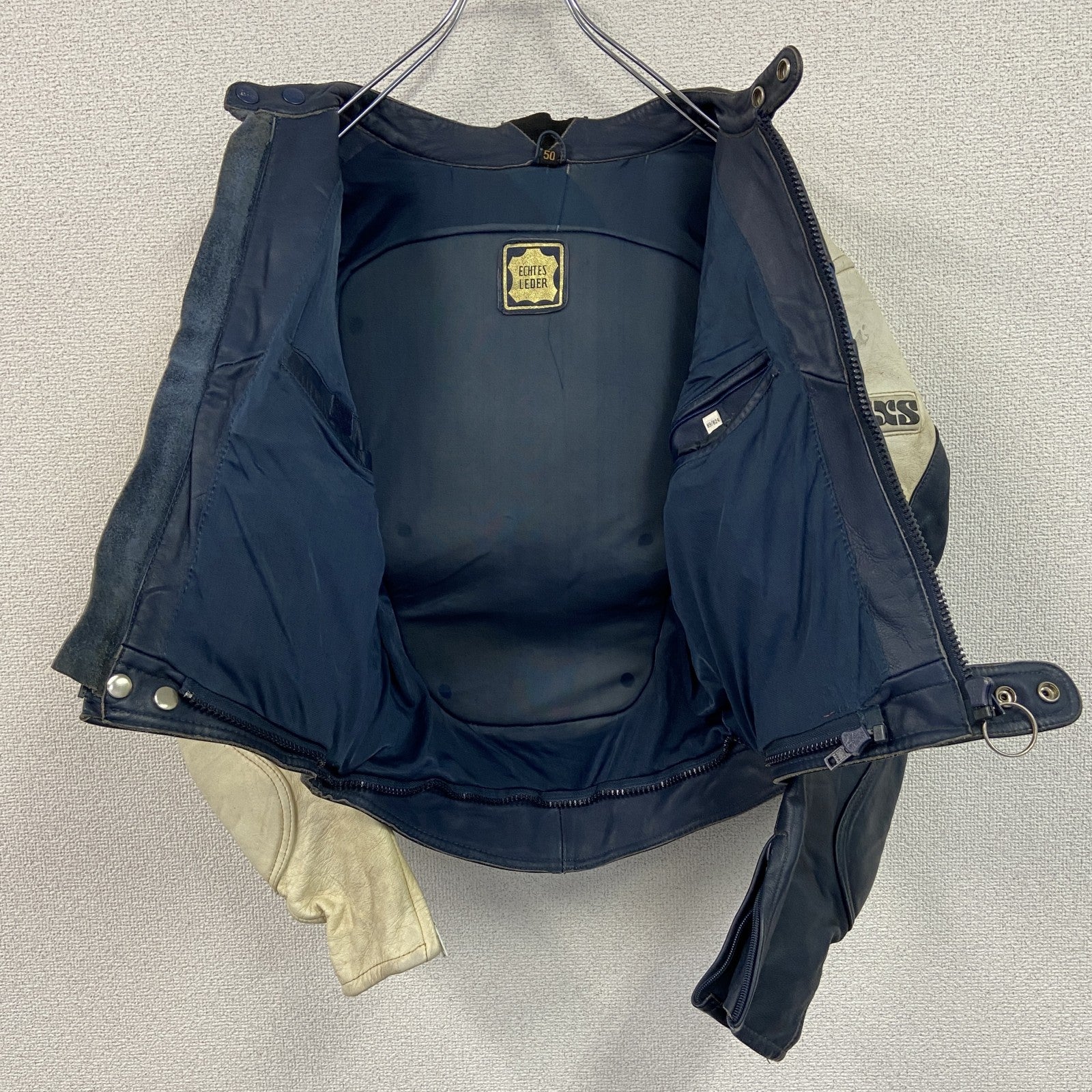 古着 used　ECHTES LEDER　レザージャケット/革ジャン　白　ホワイト　紺　ネイビー　50サイズ
