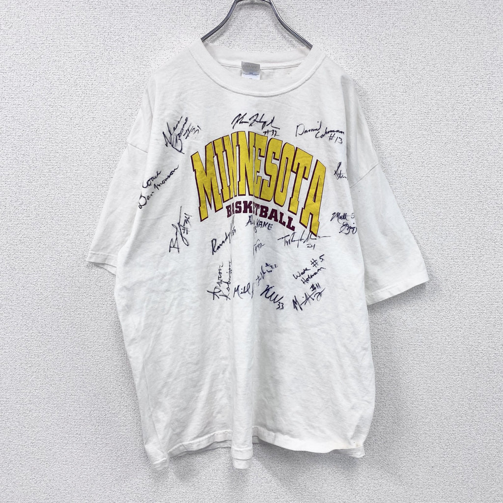 00s　GILDAN　半袖プリントTシャツ　カレッジプリント　サイン入り　白　ホワイト　2XLサイズ