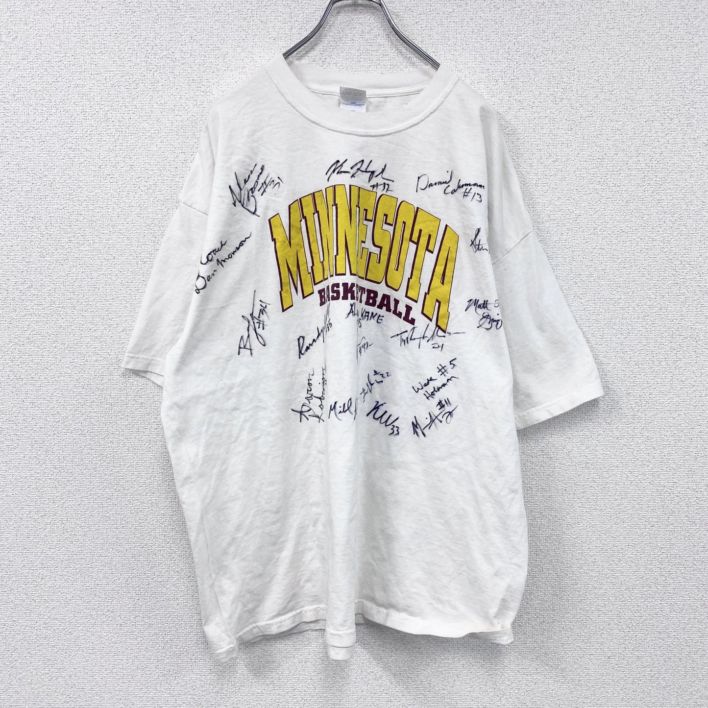 00s　GILDAN　半袖プリントTシャツ　カレッジプリント　サイン入り　白　ホワイト　2XLサイズ