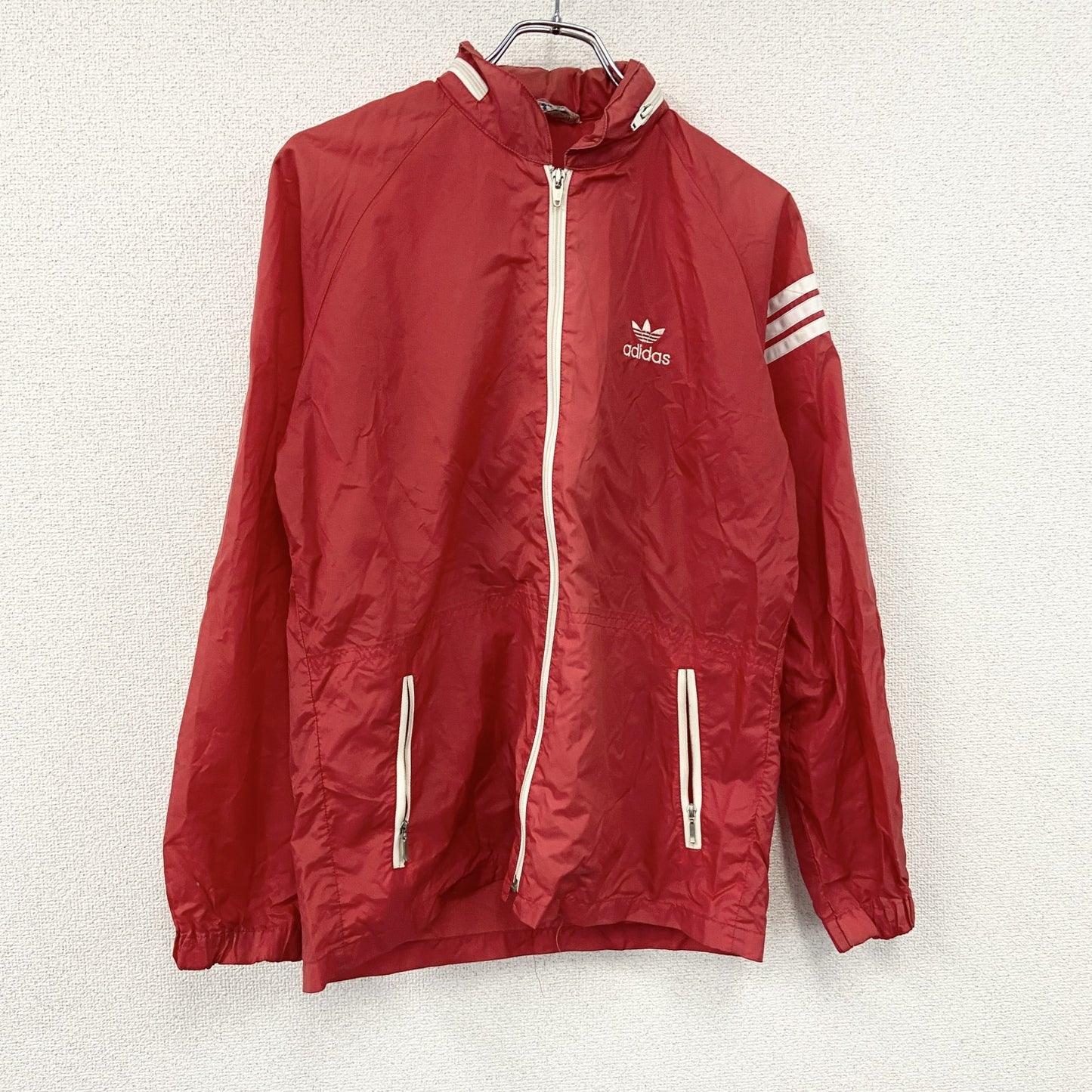 ～80s　adidas　アディダス　デサント　トラックジャケット/ジャージ　ラグランスリーブ　トレフォイルロゴ　赤　レッド　Lサイズ
