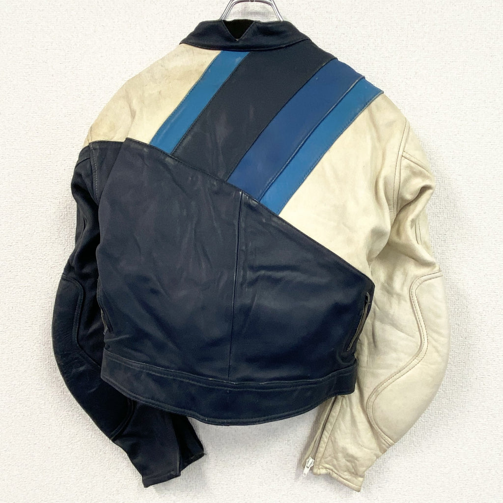 古着 used　ECHTES LEDER　レザージャケット/革ジャン　白　ホワイト　紺　ネイビー　50サイズ