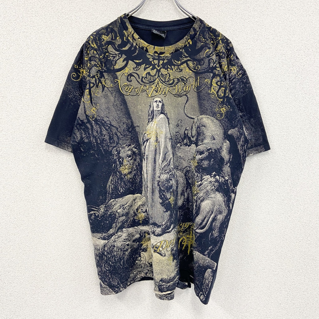 90s～　Not of this world　半袖全面プリントTシャツ　オールオーバープリント　アートプリント　ヴィンテージ　黒　ブラック