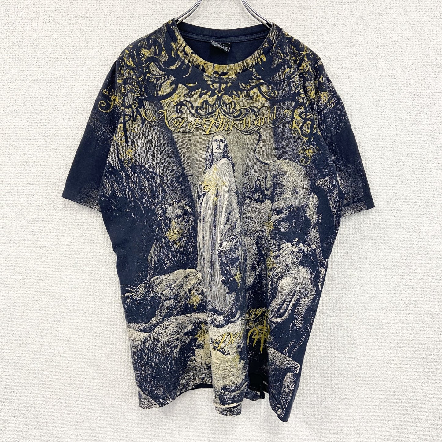 90s～　Not of this world　半袖全面プリントTシャツ　オールオーバープリント　アートプリント　ヴィンテージ　黒　ブラック