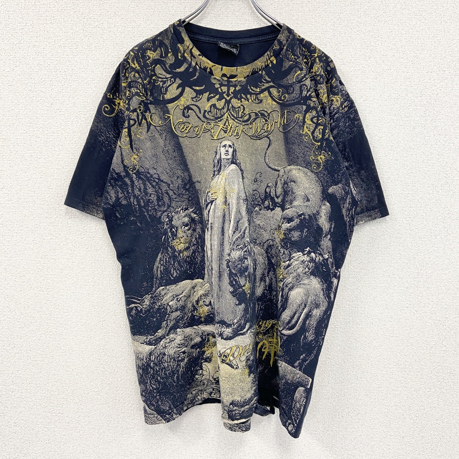 90s～　Not of this world　半袖全面プリントTシャツ　オールオーバープリント　アートプリント　ヴィンテージ　黒　ブラック