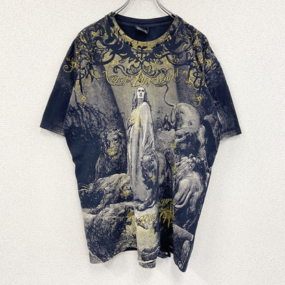 90s～　Not of this world　半袖全面プリントTシャツ　オールオーバープリント　アートプリント　ヴィンテージ　黒　ブラック