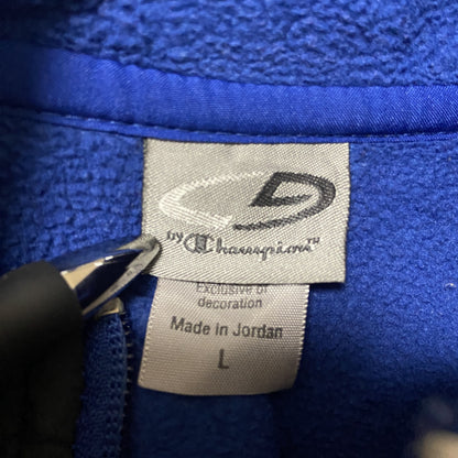 古着 used　C9　Champion　長袖異素材切替フリースジャケット　ハイネック　ワンポイント刺繍　青　黒　Lサイズ