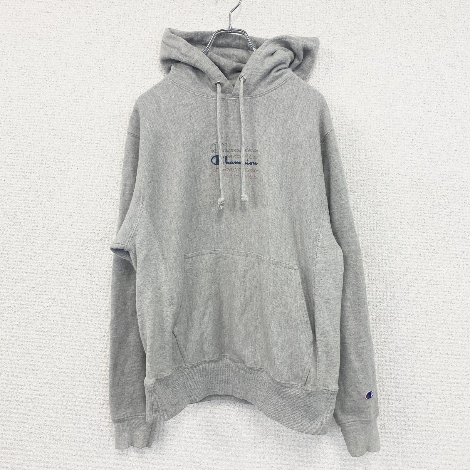 champion　チャンピオン　プリントフーディー/スウェットパーカー　リバースウィーブ　灰色　グレー　Sサイズ