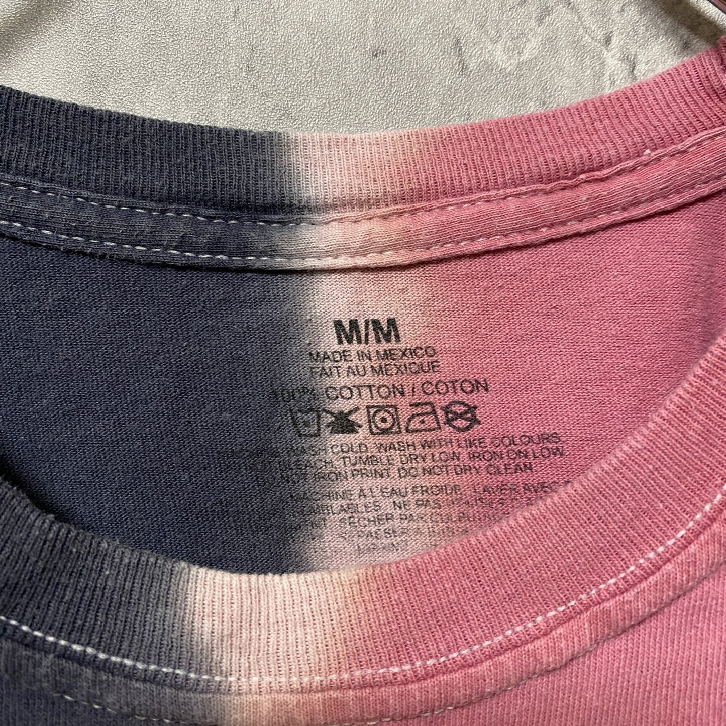 古着 used　半袖刺繍Tシャツ　薔薇　レトロ　デザイン　個性的　クルーネック　ピンク　ダークグレー　春夏服　Mサイズ