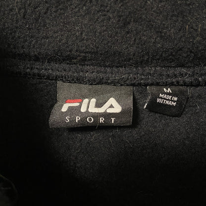 古着 used　FILA　フィラ　長袖異素材切替パーカー　フリース生地　ワンポイント刺繍　水色　黒　ブラック　秋冬服　Mサイズ