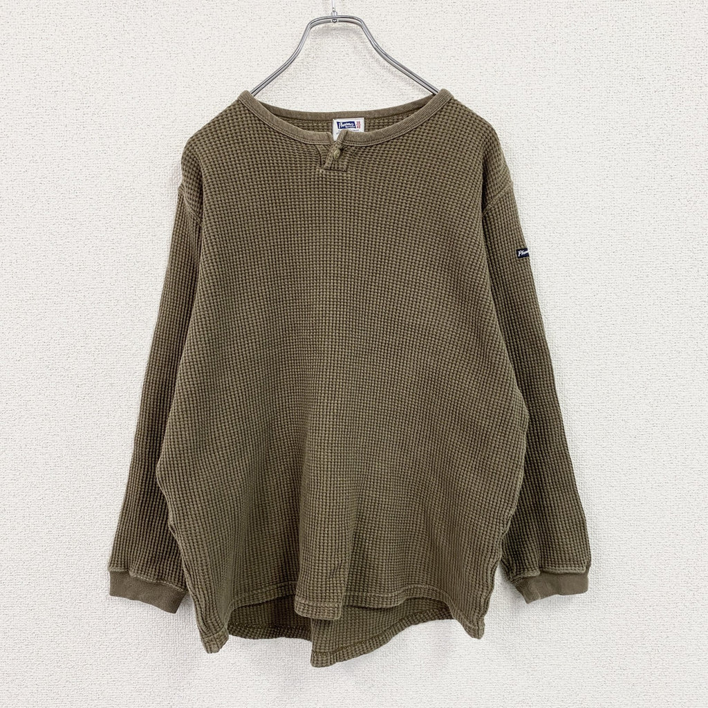 Pherrow's　フェローズ　長袖Tシャツ/サーマルロンT　ワッフル　ヘンリーネック　カーキ　Mサイズ