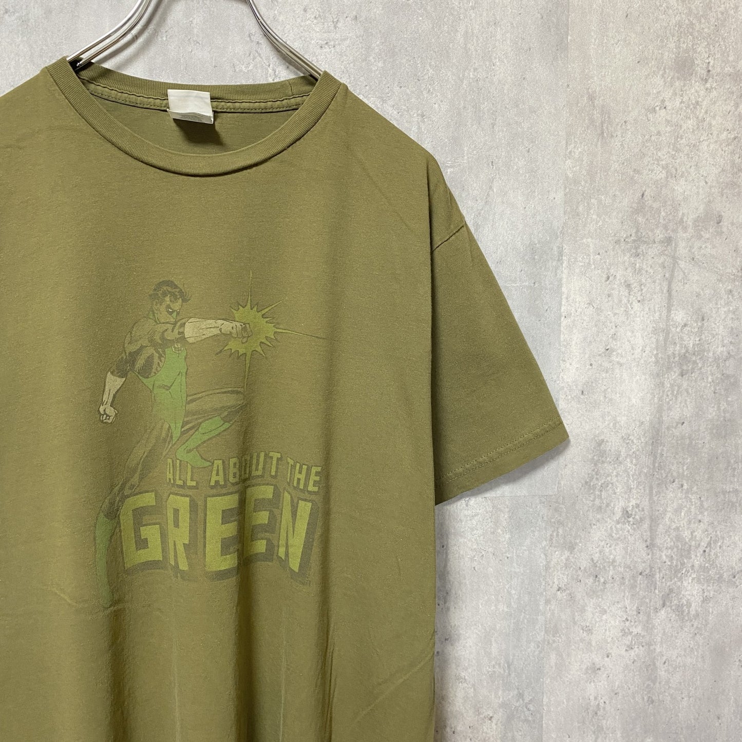 BayIsland　グリーンランタン　DCコミックス　半袖プリントアニメTシャツ　キャラクター　クルーネック　カーキ　XLサイズ