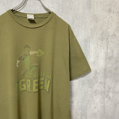 BayIsland　グリーンランタン　DCコミックス　半袖プリントアニメTシャツ　キャラクター　クルーネック　カーキ　XLサイズ