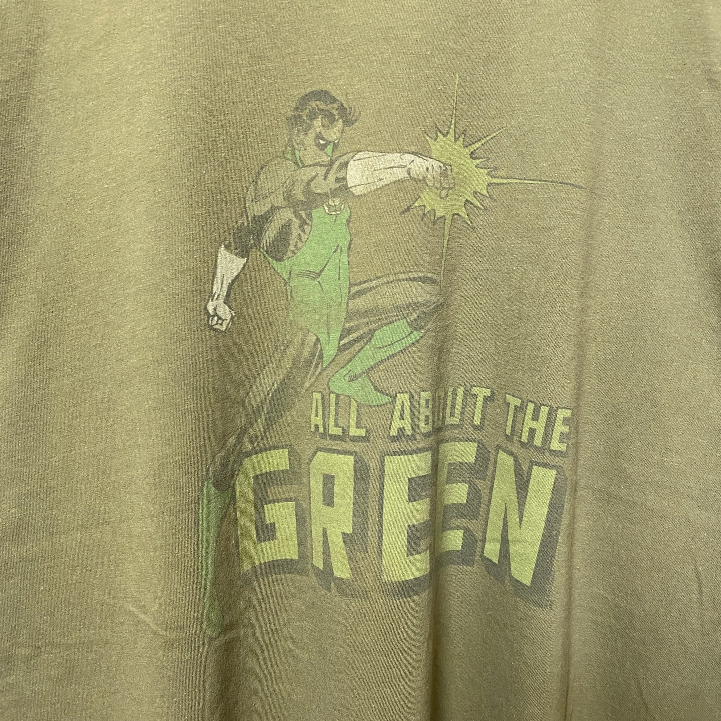 BayIsland　グリーンランタン　DCコミックス　半袖プリントアニメTシャツ　キャラクター　クルーネック　カーキ　XLサイズ
