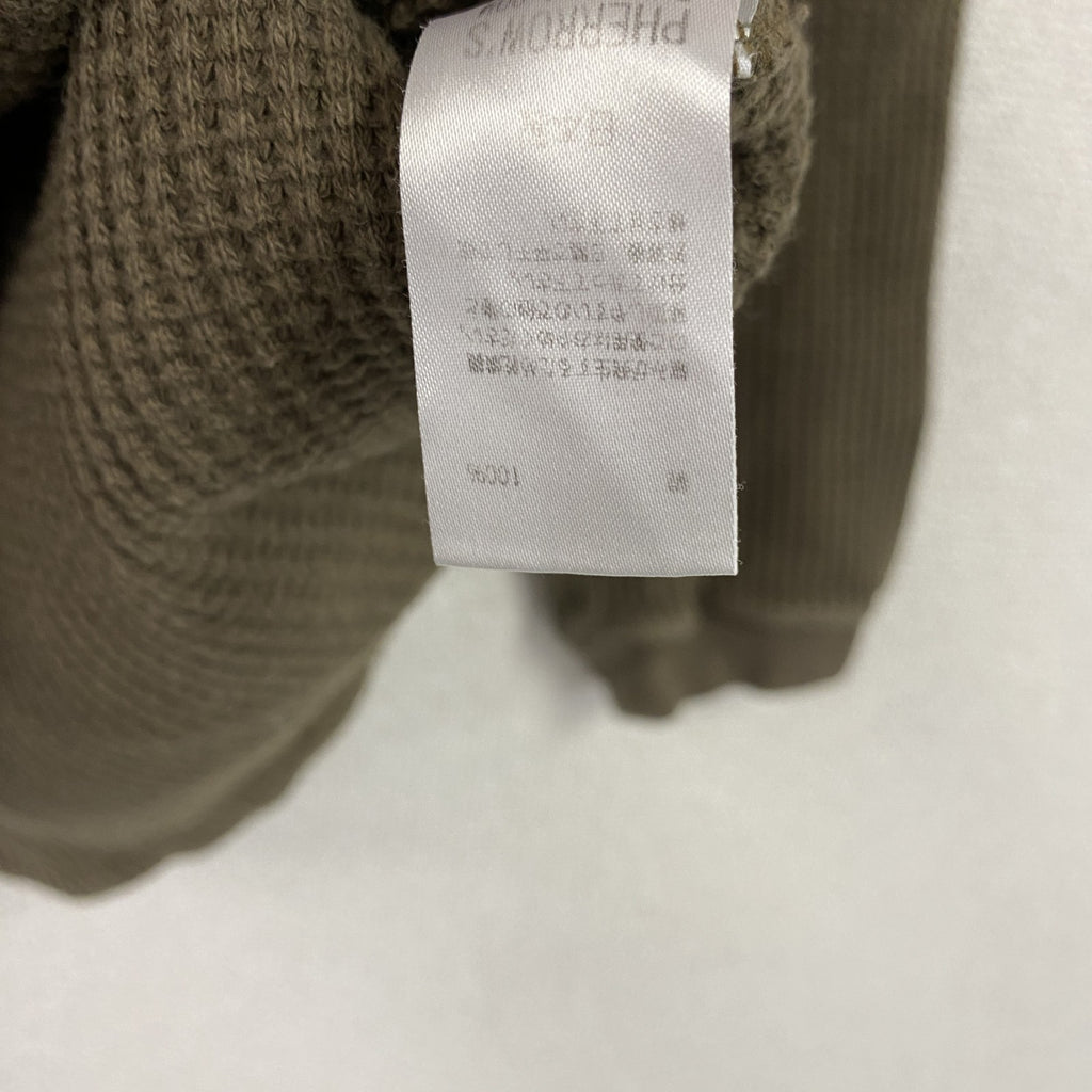 Pherrow's　フェローズ　長袖Tシャツ/サーマルロンT　ワッフル　ヘンリーネック　カーキ　Mサイズ