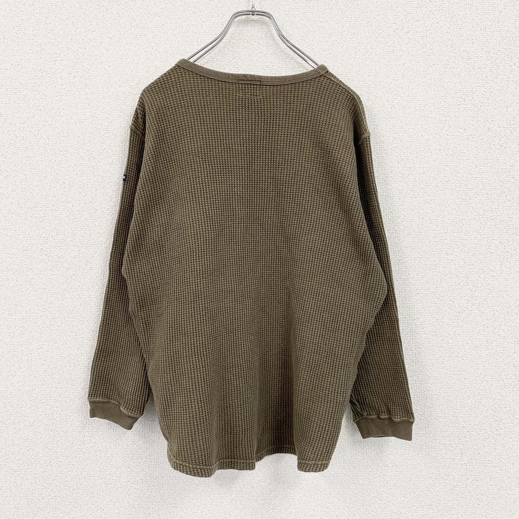 Pherrow's　フェローズ　長袖Tシャツ/サーマルロンT　ワッフル　ヘンリーネック　カーキ　Mサイズ