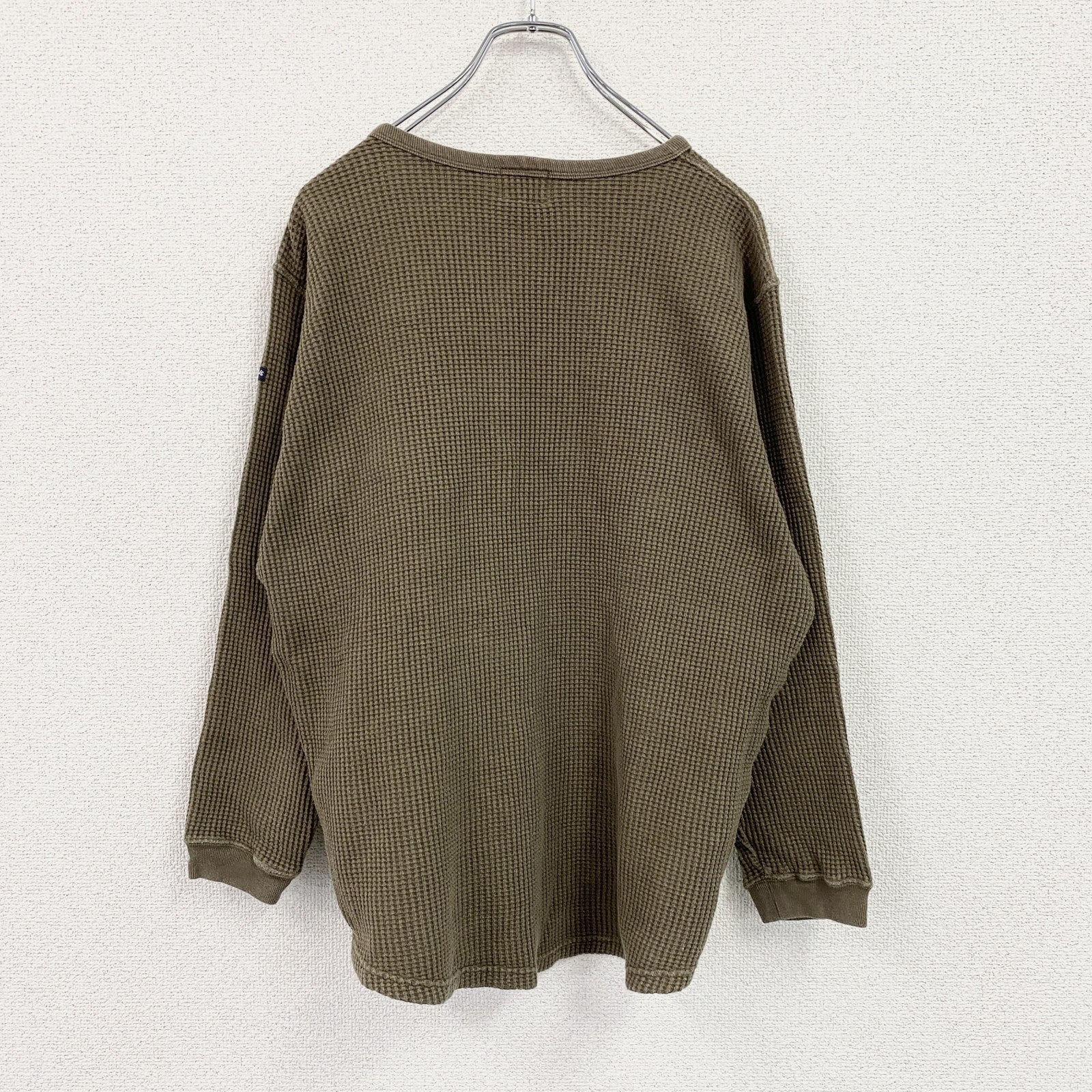 Pherrow's　フェローズ　長袖Tシャツ/サーマルロンT　ワッフル　ヘンリーネック　カーキ　Mサイズ
