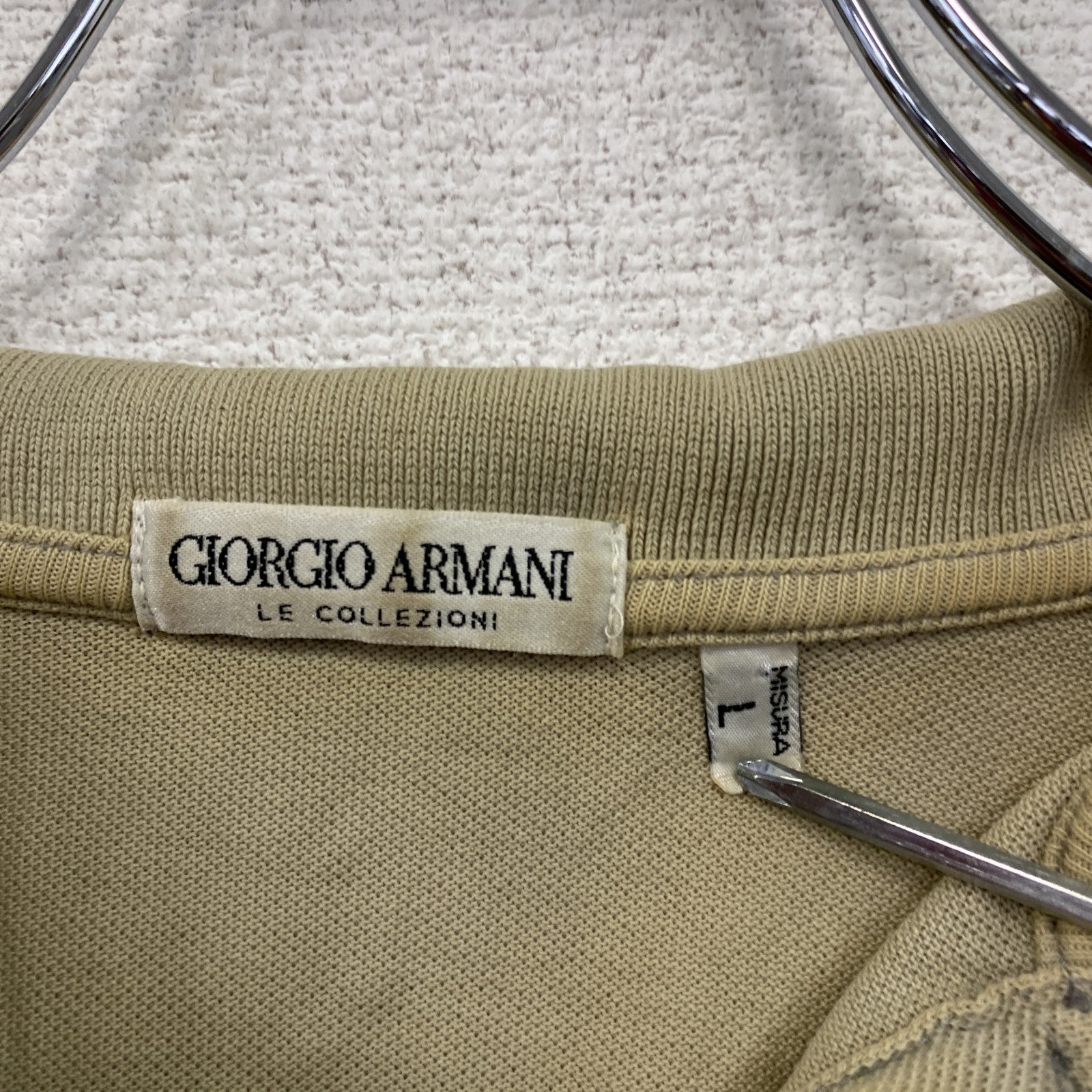 90s　GIORGIO ARMANI　ジョルジオアルマーニ　半袖ポロシャツ　白タグ　ベージュ　Lサイズ