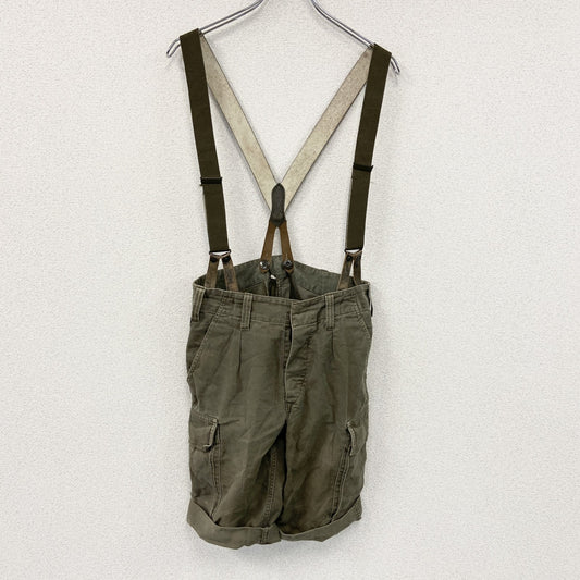 90s　ドイツ軍　ハーフカーゴパンツ　サスペンダー付　5つポケット　ミリタリー　フラップポケット　ヴィンテージ　カーキ