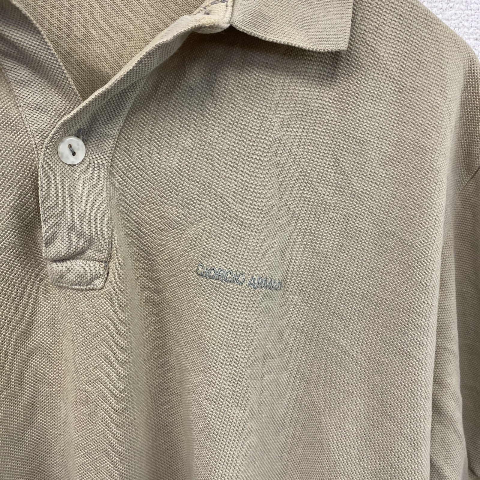 90s　GIORGIO ARMANI　ジョルジオアルマーニ　半袖ポロシャツ　白タグ　ベージュ　Lサイズ