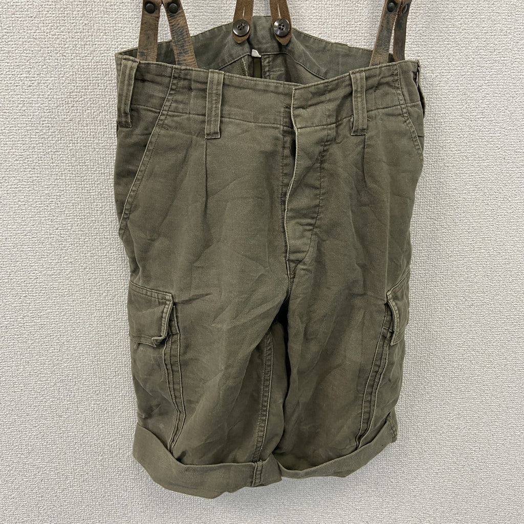 90s　ドイツ軍　ハーフカーゴパンツ　サスペンダー付　5つポケット　ミリタリー　フラップポケット　ヴィンテージ　カーキ