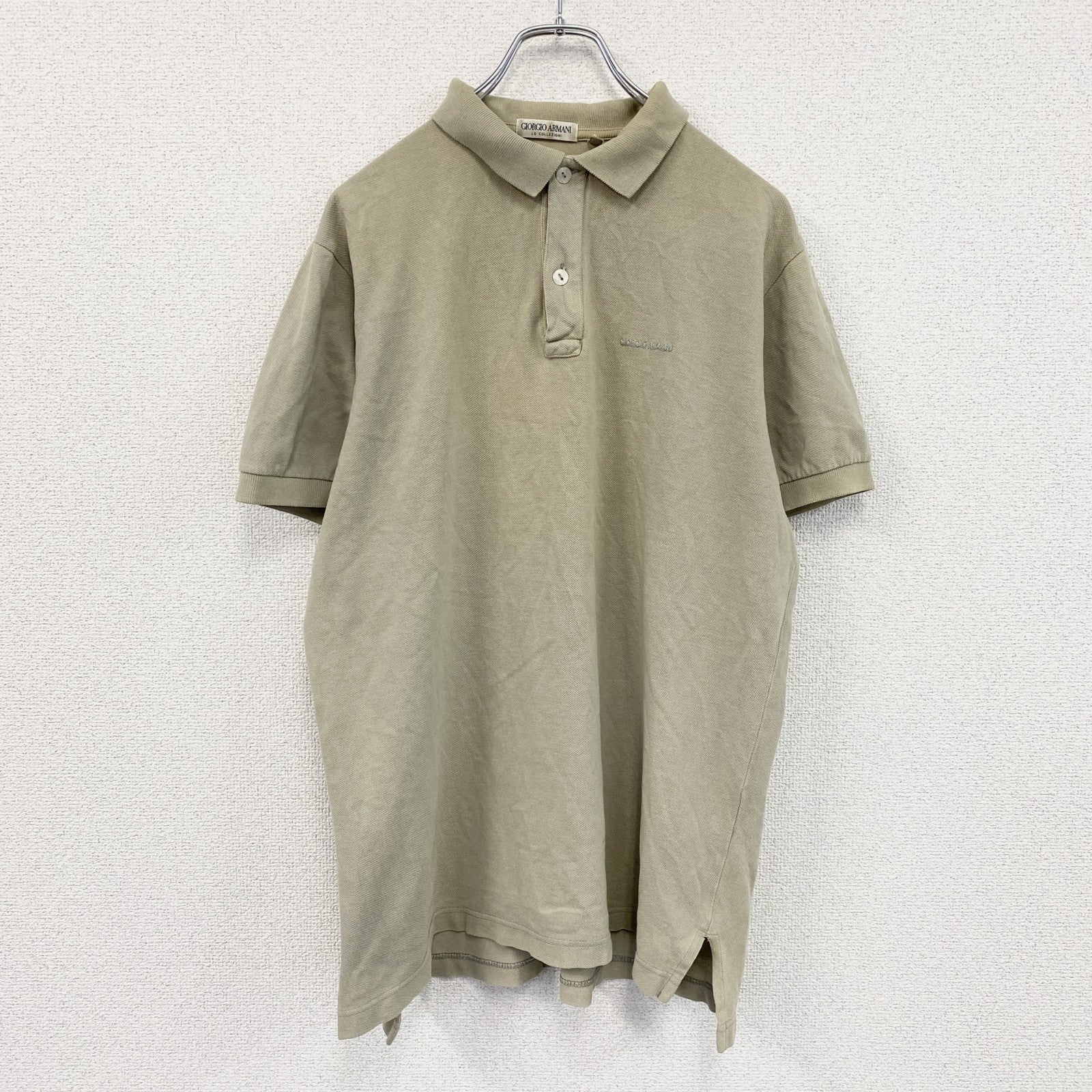 90s　GIORGIO ARMANI　ジョルジオアルマーニ　半袖ポロシャツ　白タグ　ベージュ　Lサイズ
