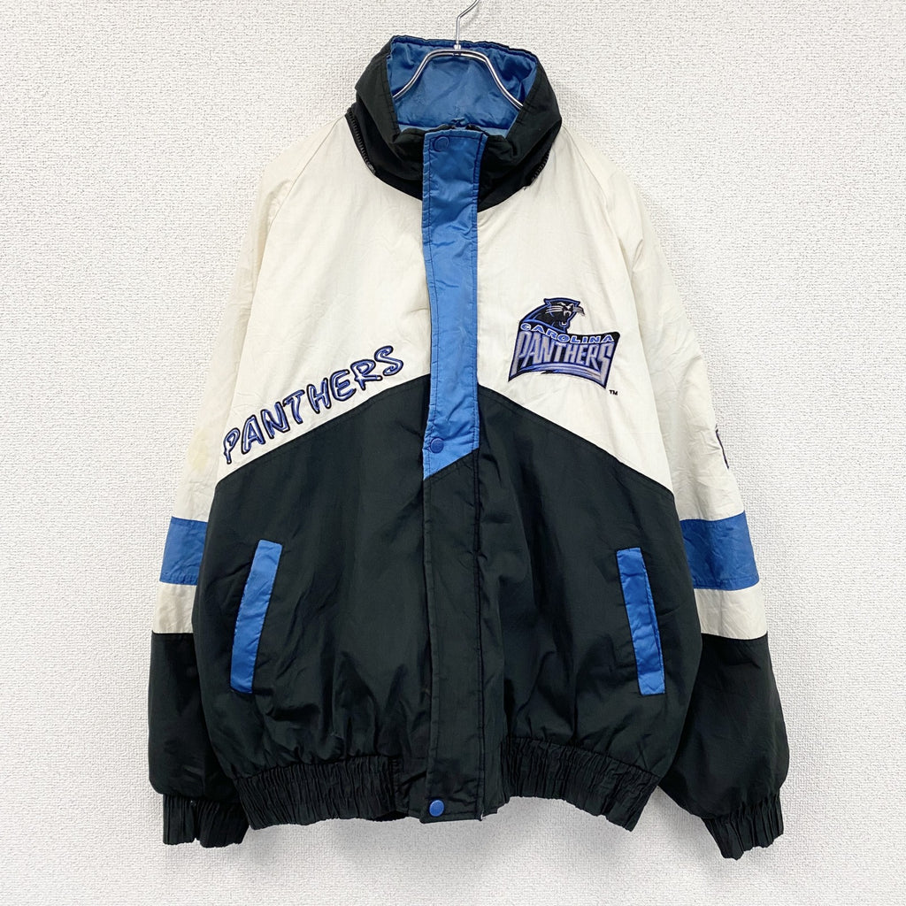 90s～　PRO PLAYER　NFL　Carolina Panthers　パンサーズ　フルジップジャケット　ヴィンテージ　ブラック　ホワイト　ブルー　XLサイズ