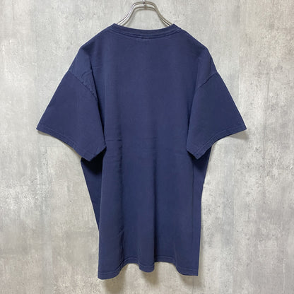 古着 used　GILDAN　ギルダン　半袖アニマル柄プリントTシャツ　ネイビー　紺　レトロデザイン　クルーネック　Lサイズ