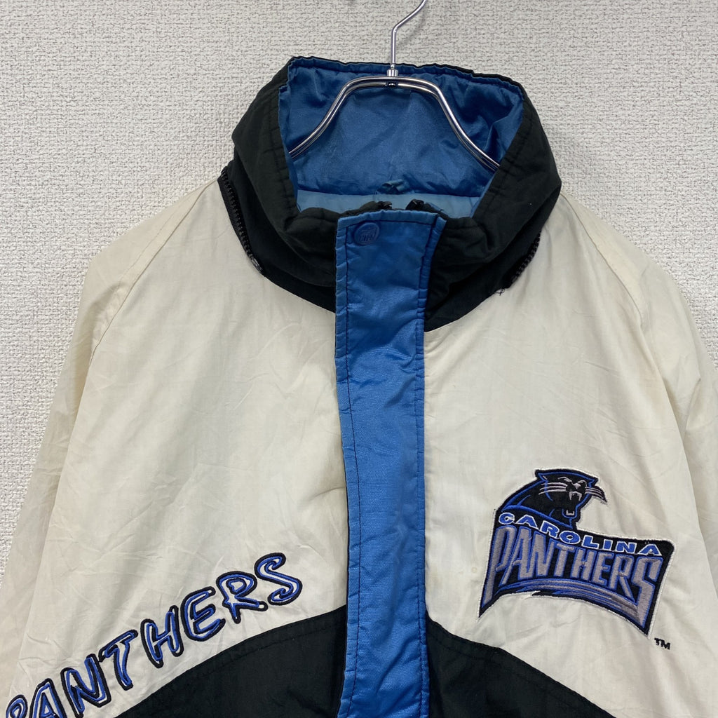 90s～　PRO PLAYER　NFL　Carolina Panthers　パンサーズ　フルジップジャケット　ヴィンテージ　ブラック　ホワイト　ブルー　XLサイズ