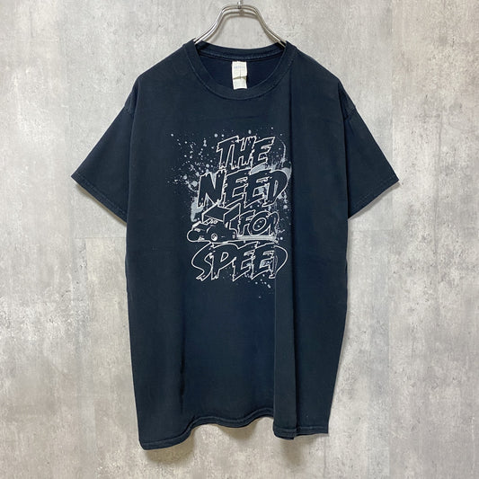 GILDAN　ギルダン　半袖プリントTシャツ　4連プリント　ペンキプリント　英字プリント　黒　ブラック　Lサイズ