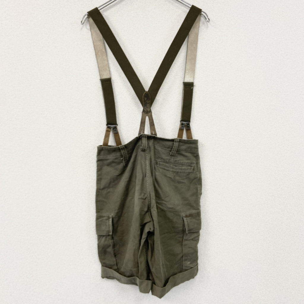 90s　ドイツ軍　ハーフカーゴパンツ　サスペンダー付　5つポケット　ミリタリー　フラップポケット　ヴィンテージ　カーキ