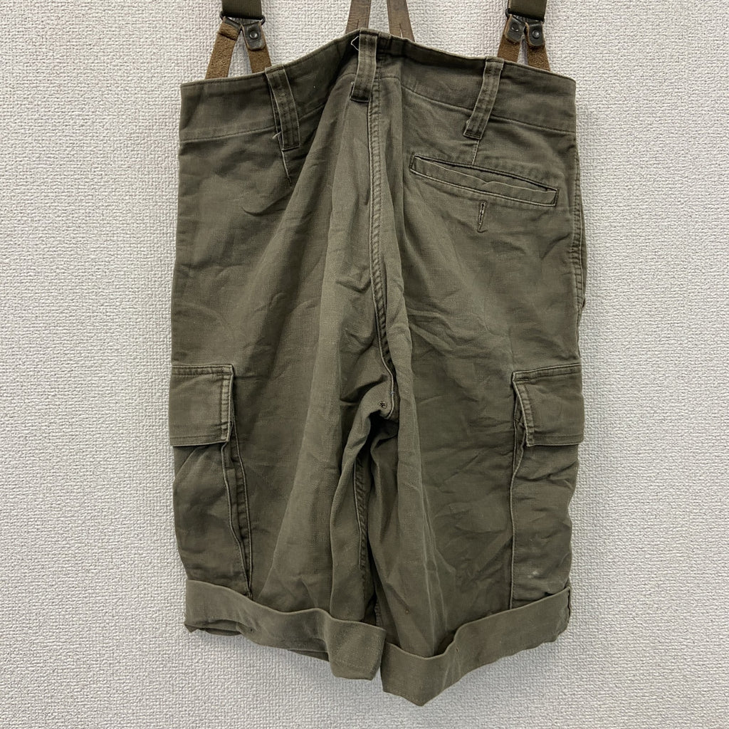 90s　ドイツ軍　ハーフカーゴパンツ　サスペンダー付　5つポケット　ミリタリー　フラップポケット　ヴィンテージ　カーキ