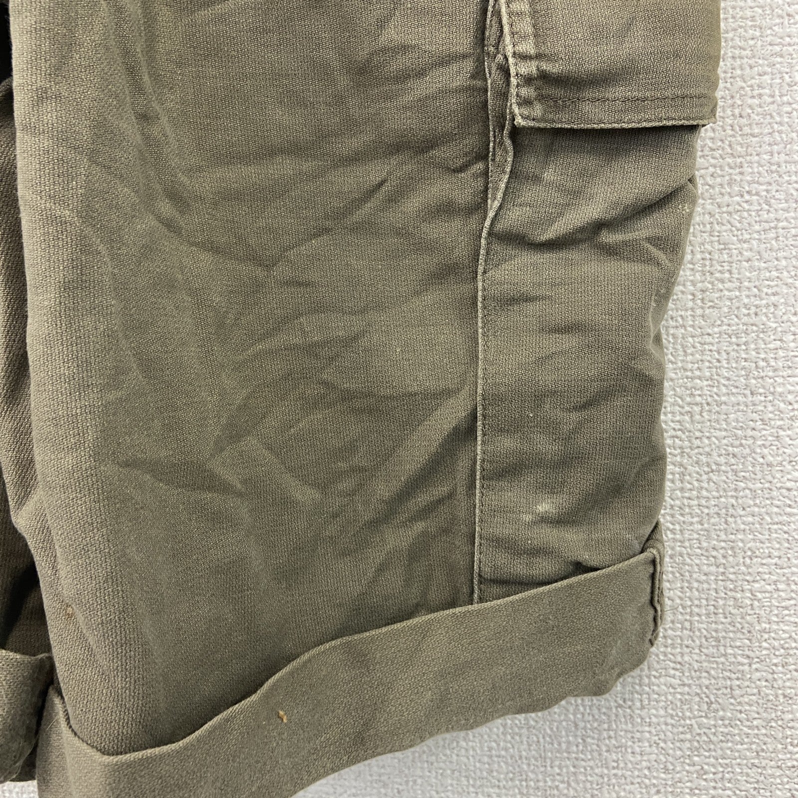 90s　ドイツ軍　ハーフカーゴパンツ　サスペンダー付　5つポケット　ミリタリー　フラップポケット　ヴィンテージ　カーキ