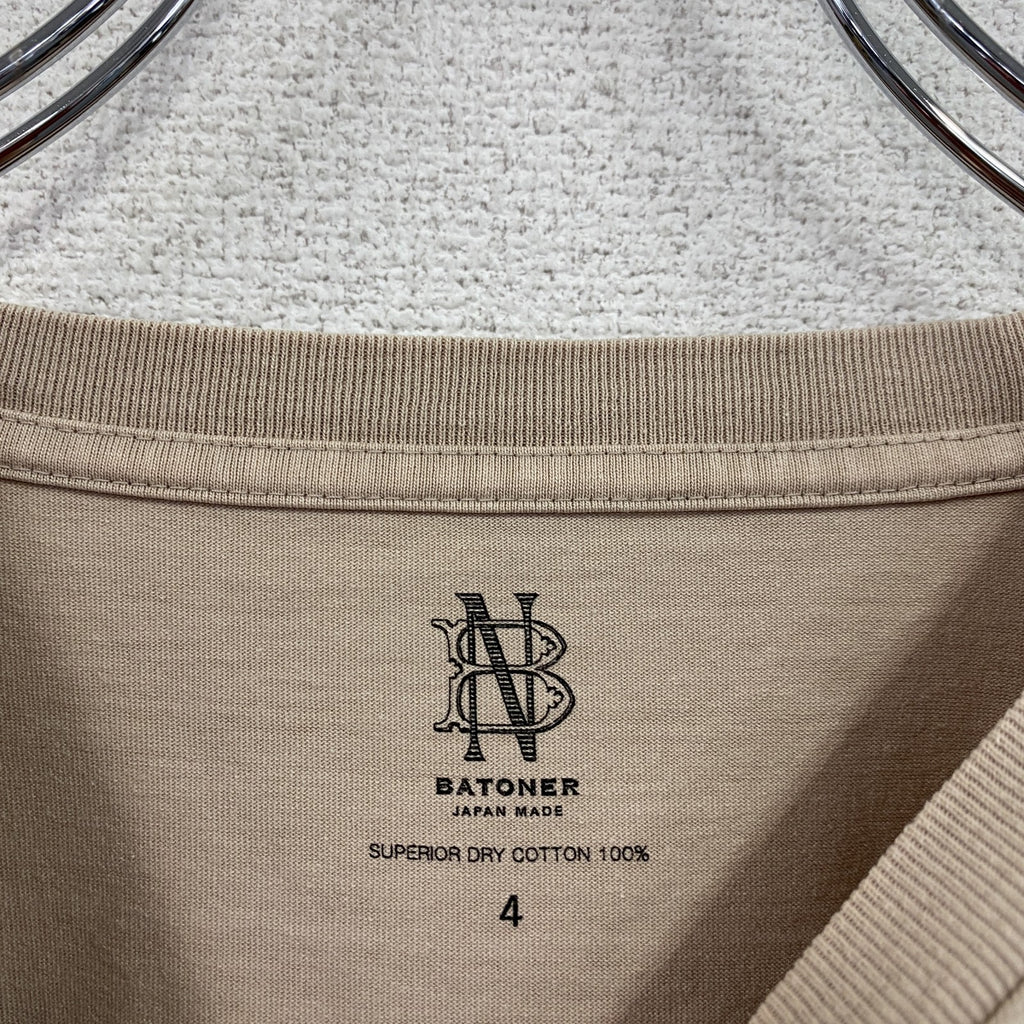 BATONER　バトナー　半袖プリントTシャツ　シングルステッチ　無地　ベージュ　4サイズ