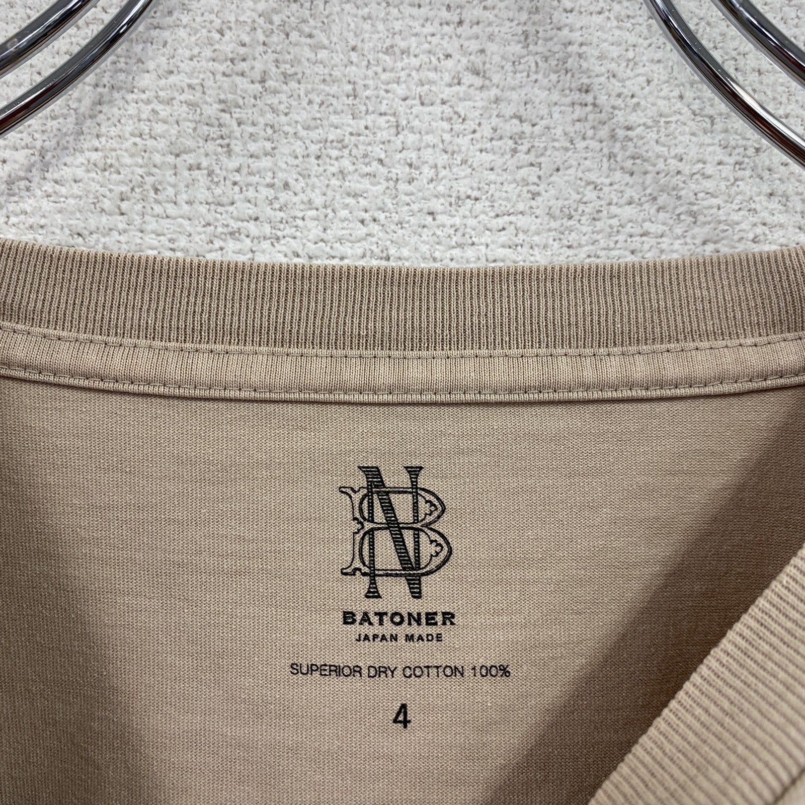 BATONER　バトナー　半袖プリントTシャツ　シングルステッチ　無地　ベージュ　4サイズ