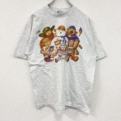 90s　Hanes　ヘインズ　半袖Tシャツ　アニマルT　テディベア　ヴィンテージ　　霜降りグレー　Lサイズ