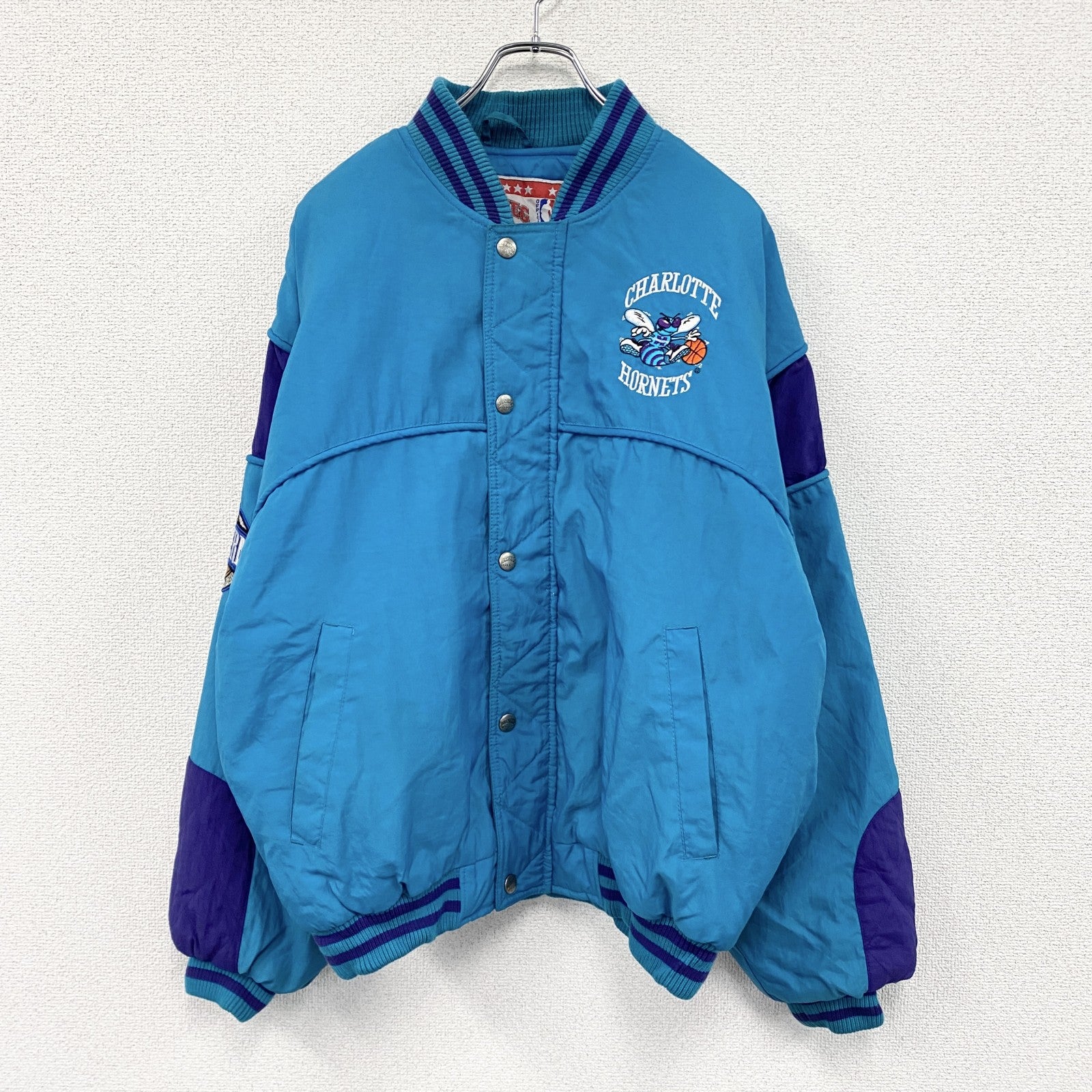 90s　Nutmeg by Campri　NBA　Hornets　ホーネッツ　スタジャン/スタジアムジャケット　ヴィンテージ　青　ブルー　Lサイズ