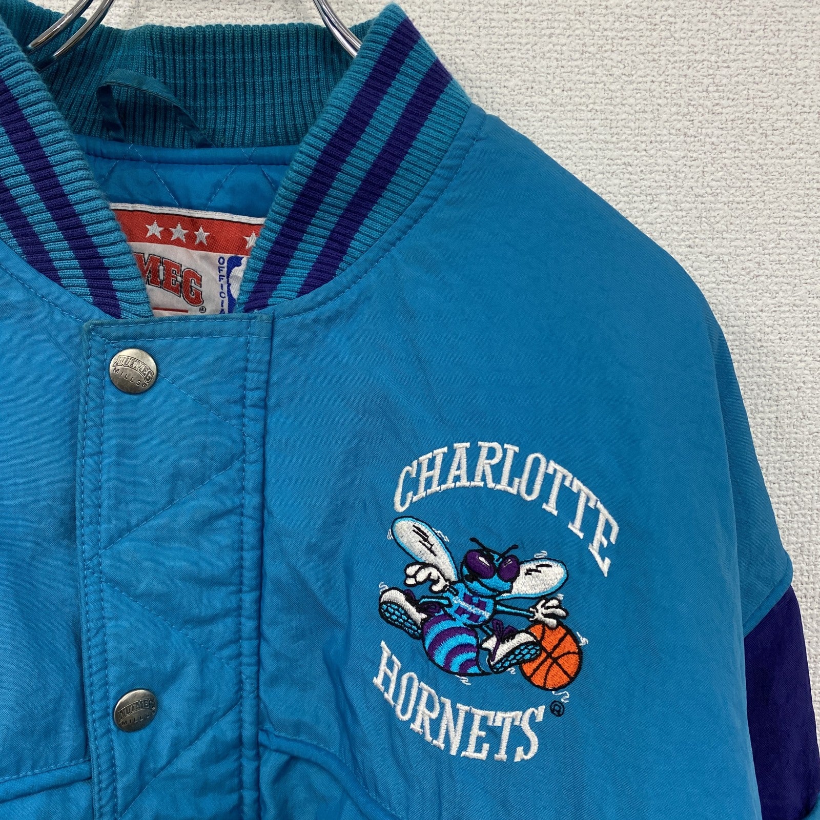 90s　Nutmeg by Campri　NBA　Hornets　ホーネッツ　スタジャン/スタジアムジャケット　ヴィンテージ　青　ブルー　Lサイズ