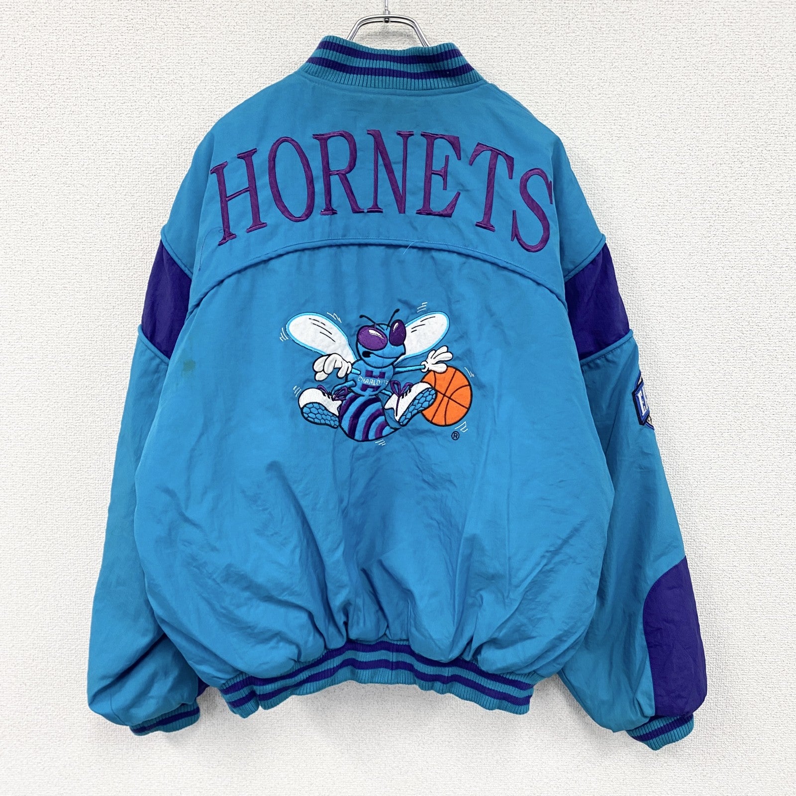 90s　Nutmeg by Campri　NBA　Hornets　ホーネッツ　スタジャン/スタジアムジャケット　ヴィンテージ　青　ブルー　Lサイズ