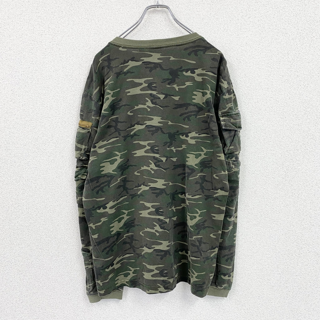 AVIREX　アヴィレックス　長袖Tシャツ/ロンT　ヘンリーネック　迷彩　カモフラ　カーキ　XLサイズ