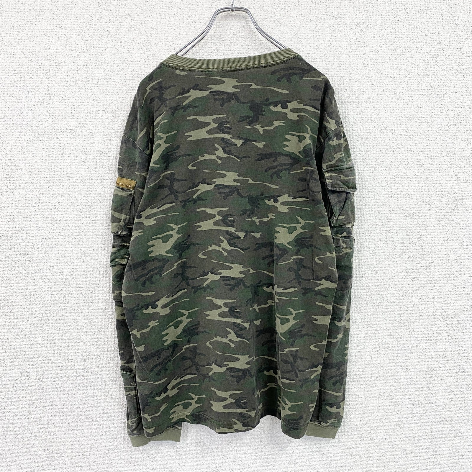 AVIREX　アヴィレックス　長袖Tシャツ/ロンT　ヘンリーネック　迷彩　カモフラ　カーキ　XLサイズ