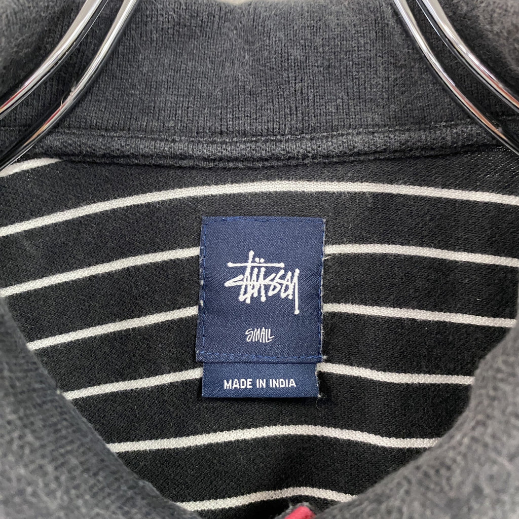 stussy　ステューシー　半袖ポロシャツ　刺繡ロゴ　ボーダー柄　黒　ブラック　Sサイズ