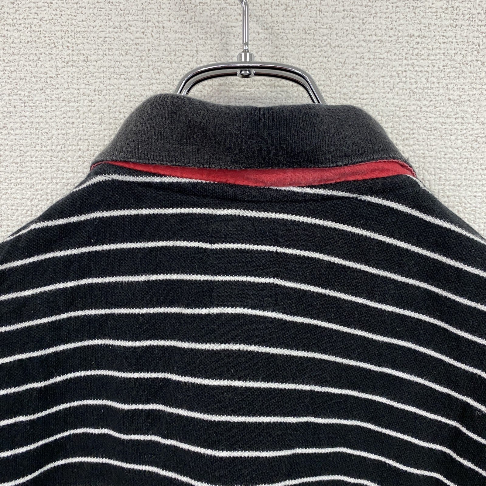 stussy　ステューシー　半袖ポロシャツ　刺繡ロゴ　ボーダー柄　黒　ブラック　Sサイズ