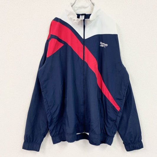 Reebok　リーボック　フルジップナイロンジャケット　紺　ネイビー　赤　レッド　2XLサイズ