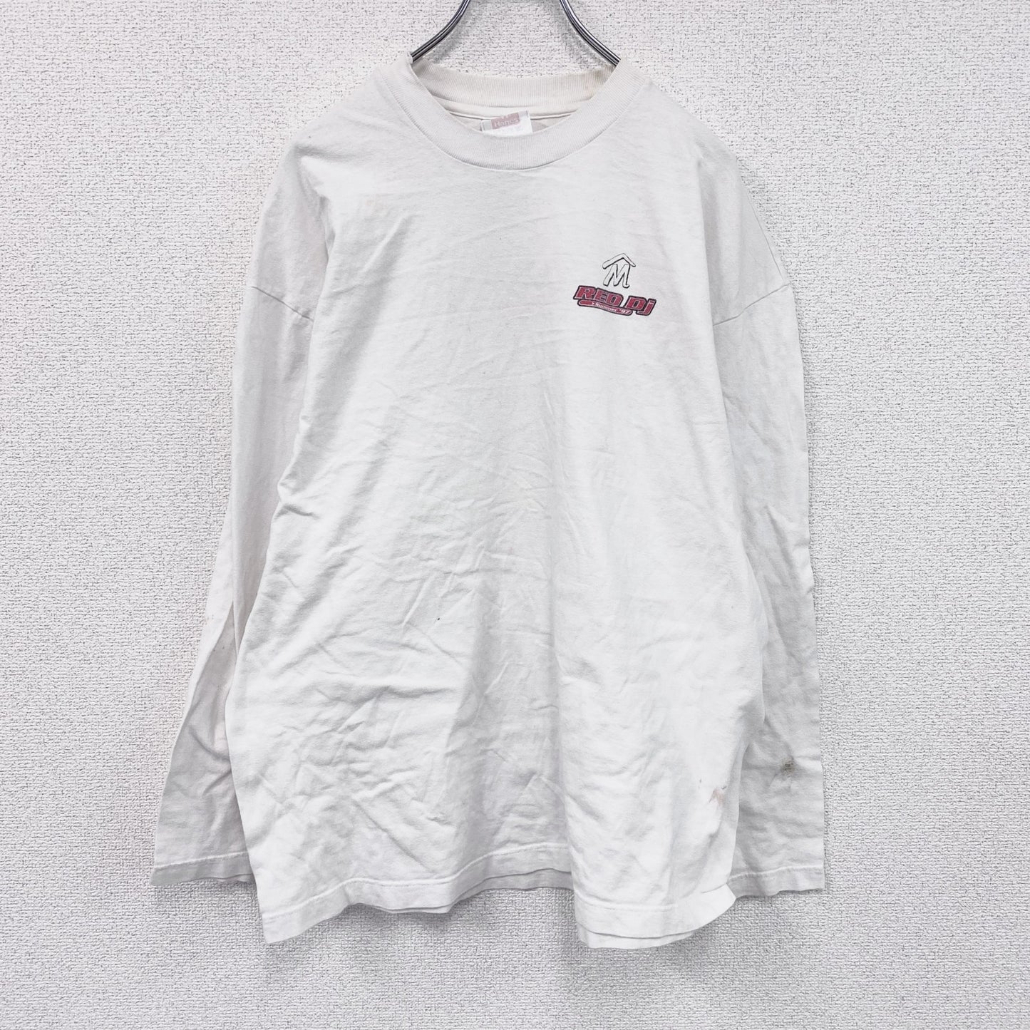 00s　Hanes　ヘインズ　長袖プリントTシャツ　ヴィンテージ　RED DJ　白　ホワイト　