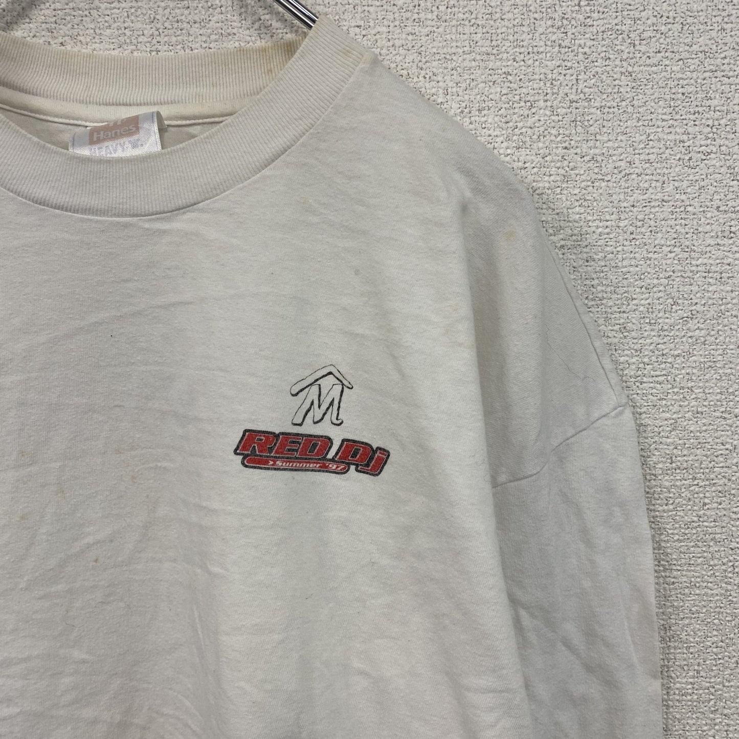 00s　Hanes　ヘインズ　長袖プリントTシャツ　ヴィンテージ　RED DJ　白　ホワイト　
