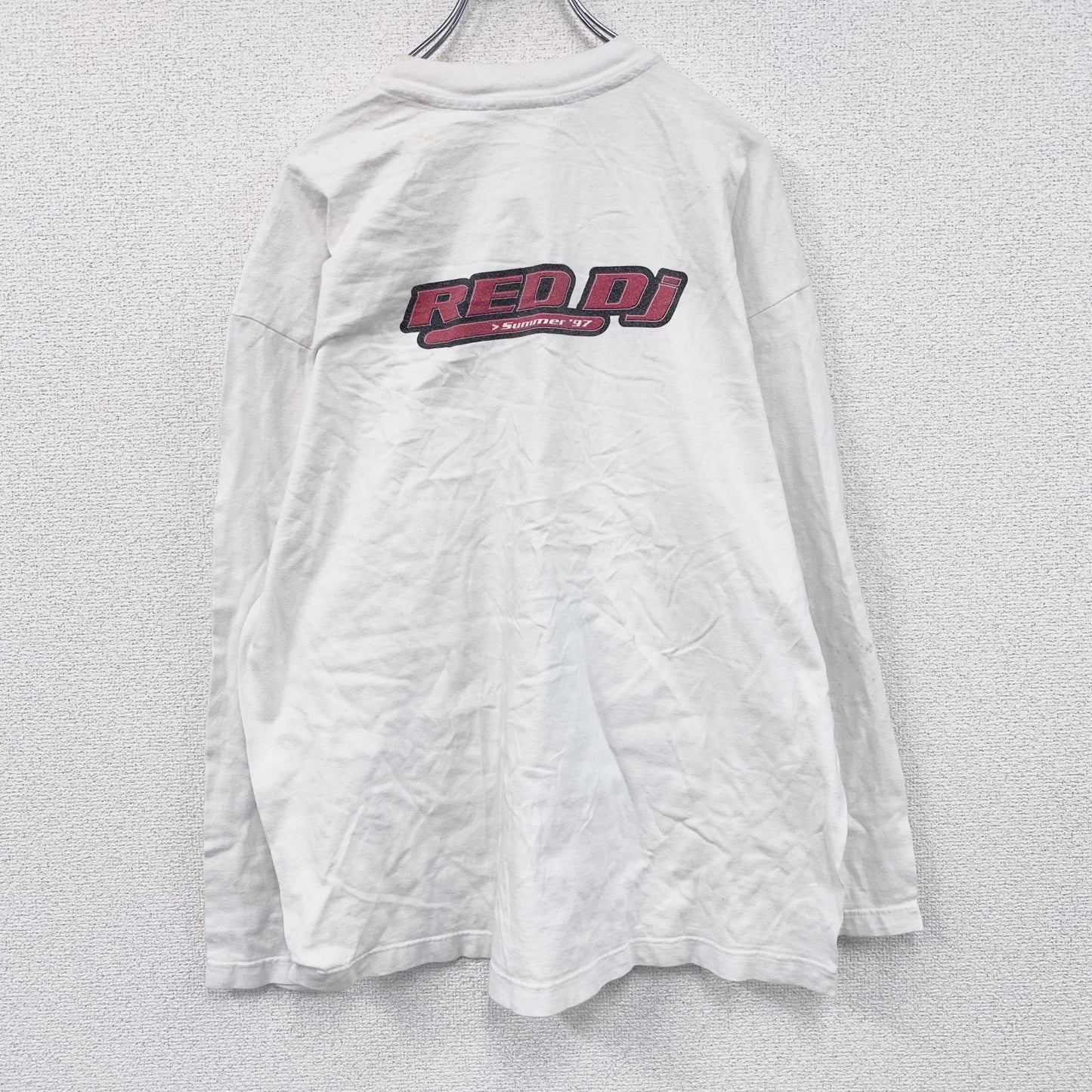 00s　Hanes　ヘインズ　長袖プリントTシャツ　ヴィンテージ　RED DJ　白　ホワイト　