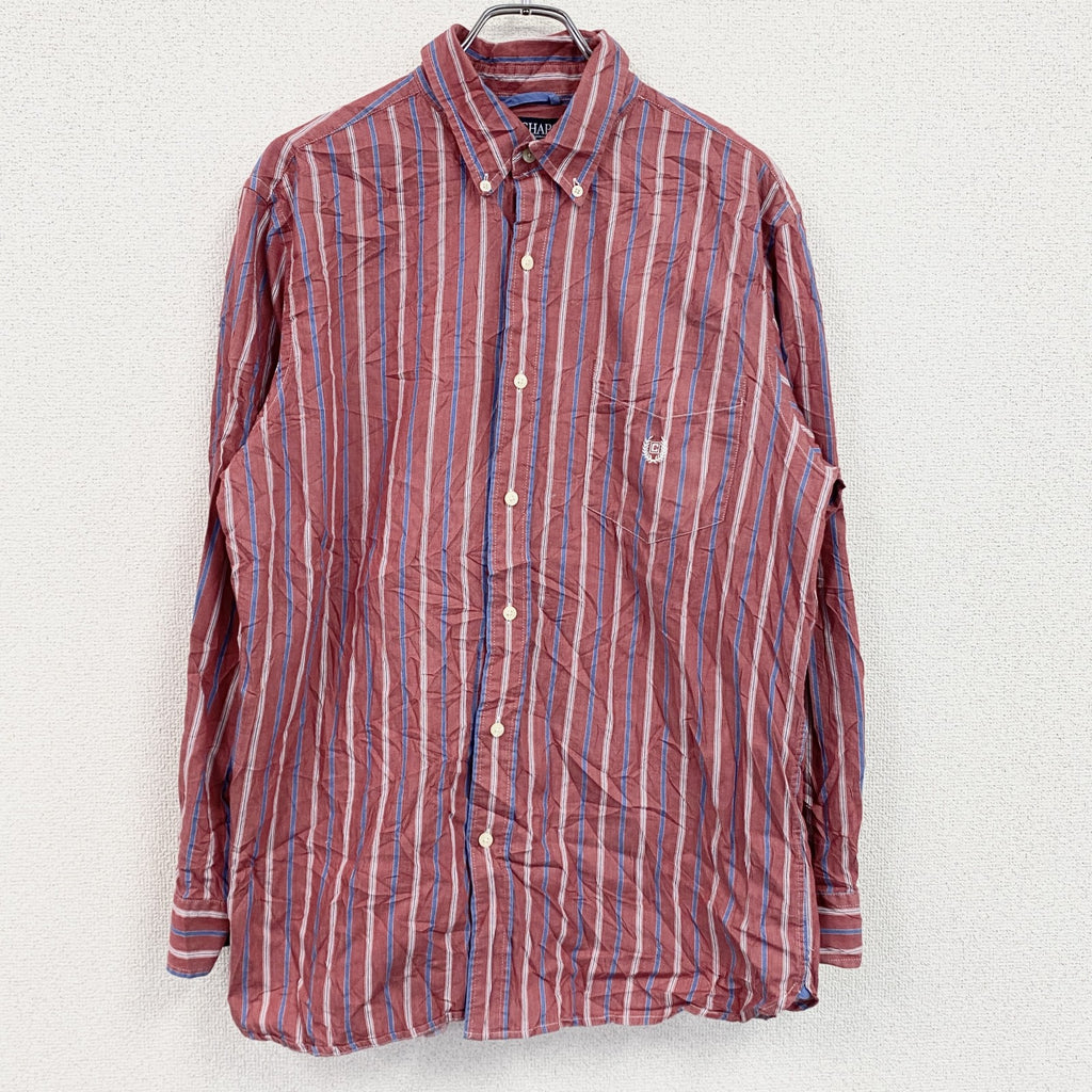 90s～　CHAPS　チャップス　長袖ボタンダウンシャツ　ヴィンテージ　ストライプ柄　赤　レッド　Lサイズ